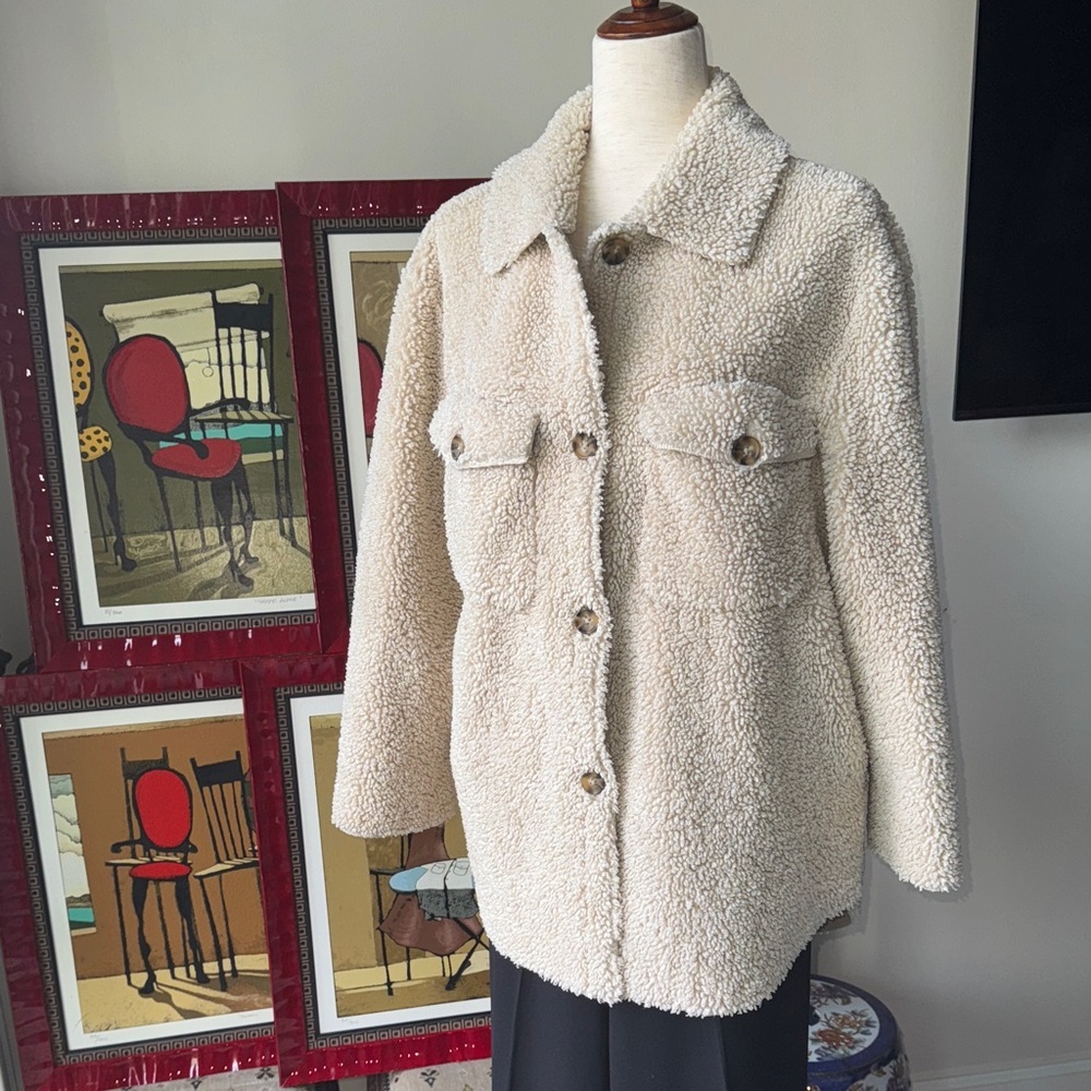 Mango  oversized Beige Teddy Jacket